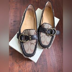 COACH Signature Canvas Loafers with Dark Brown Leather Trim
